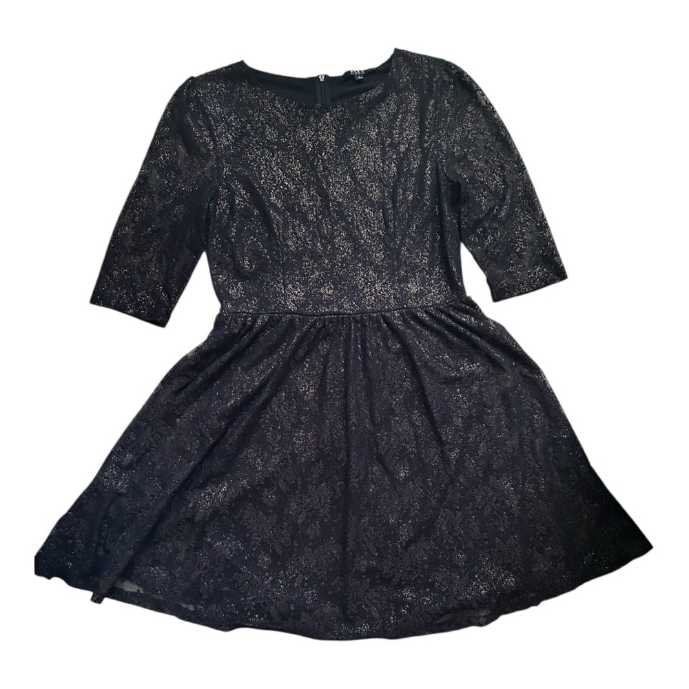 Black Floral Lace Dress with Gold Shimmer